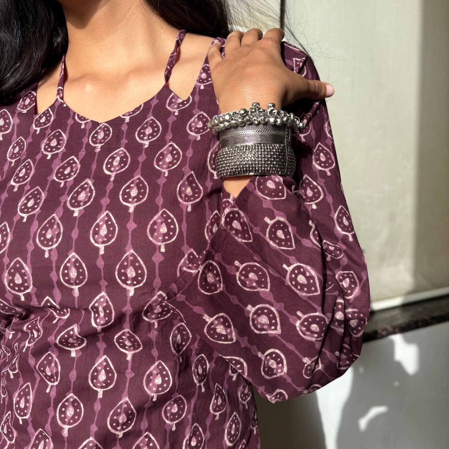 Mahroon Jaipuri Printed Corset Back Kurti Pure Cotton For Women