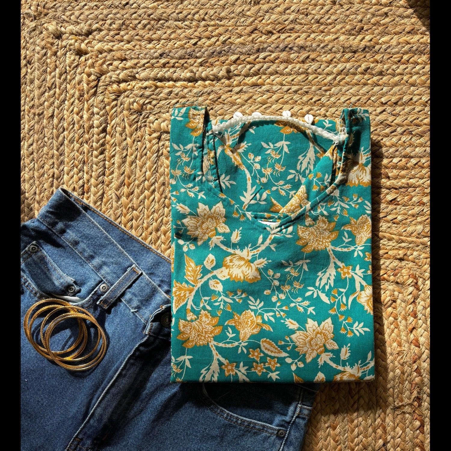 Trending Kurti in Green Color, Bell sleeves For Women