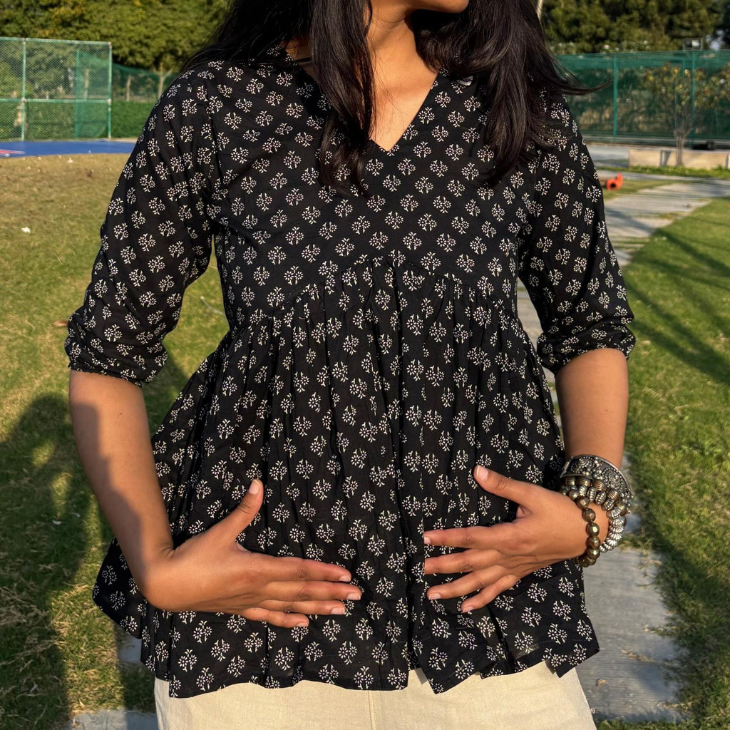 Alia Cut Pure Cotton Black Printed Short Kurti For Women