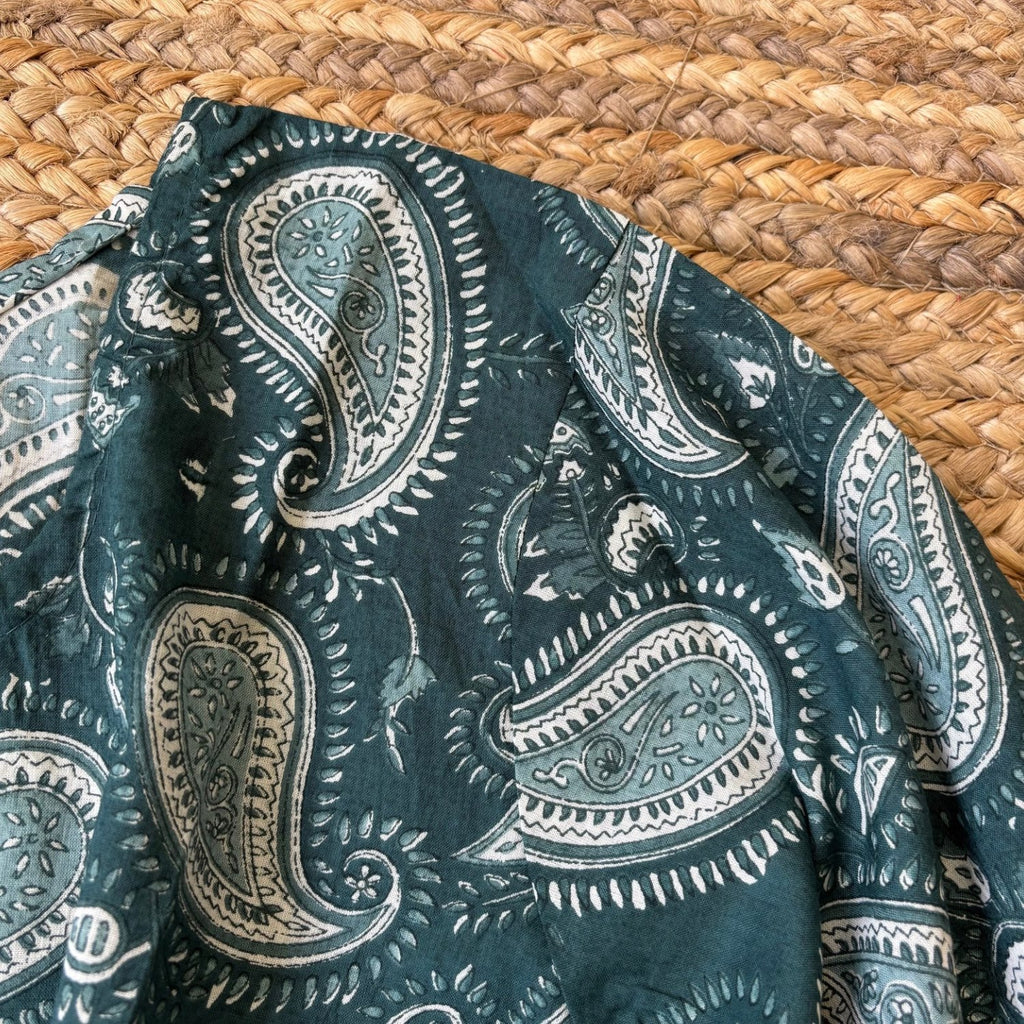Green Jaipuri Print Pure Cotton 3/4th Sleeves Short Kurti For Women