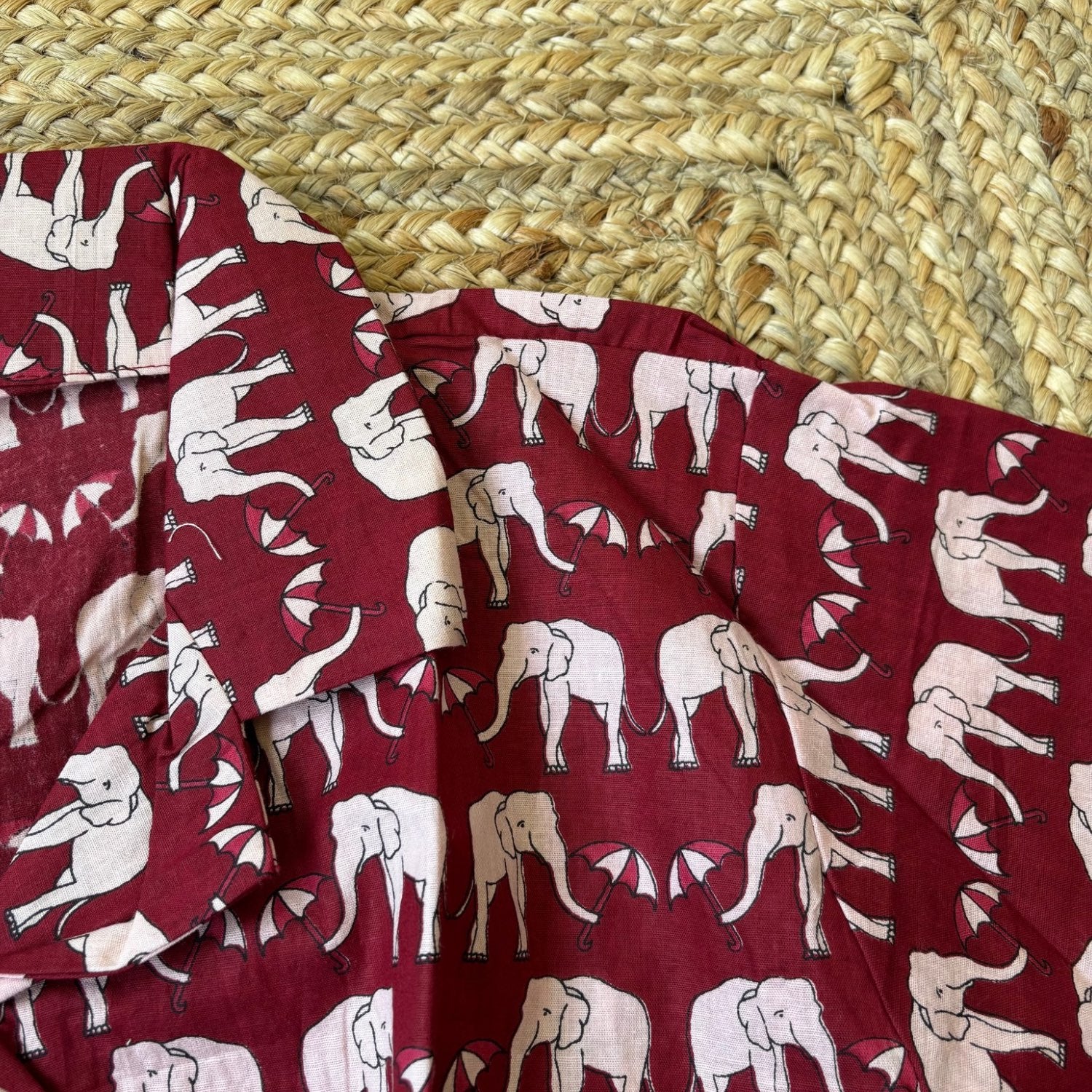 Red Cute Elephant Print Crop Shirt Pure Cotton For Women
