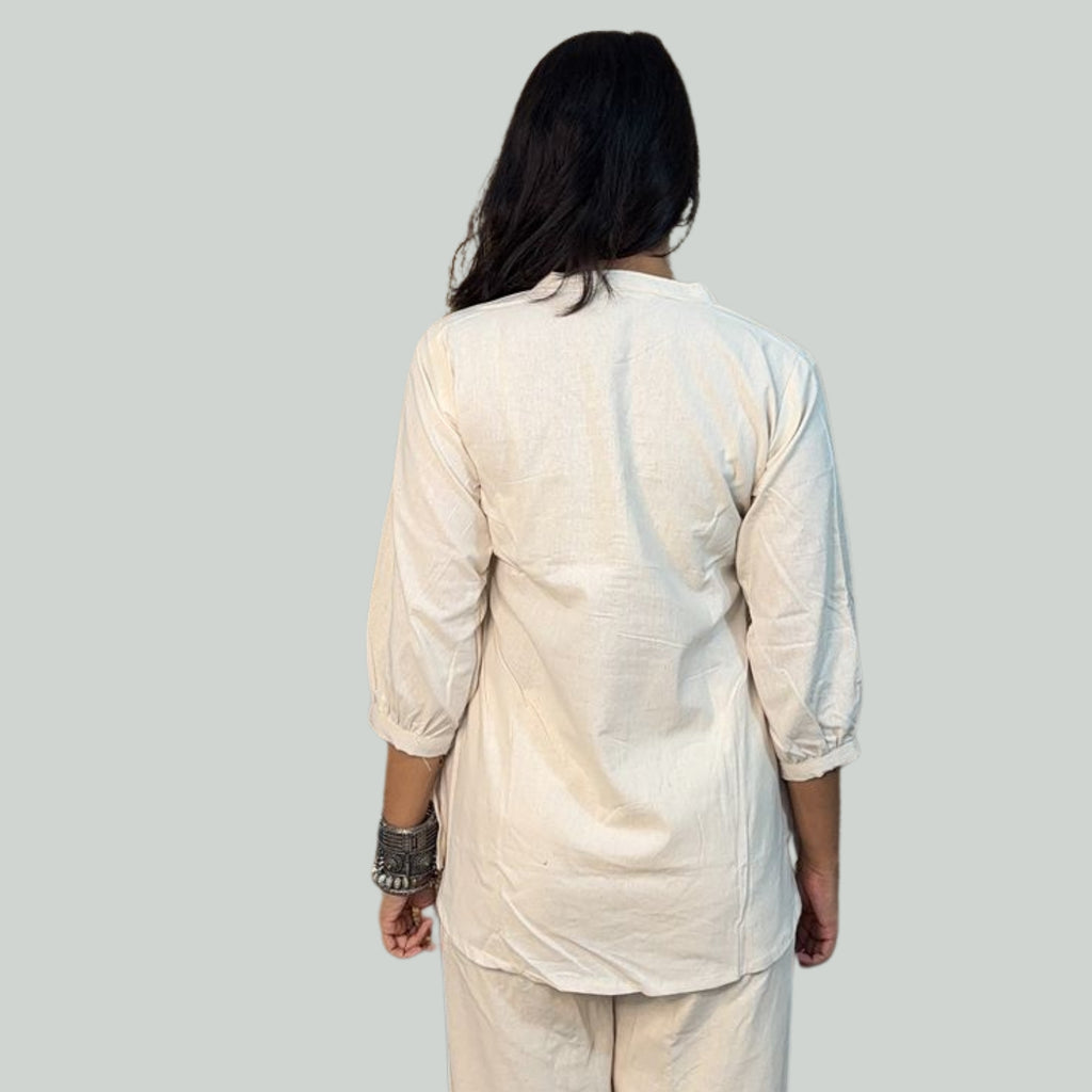 Off White Embroidery Cotton Top For Women 3/4th Sleeves