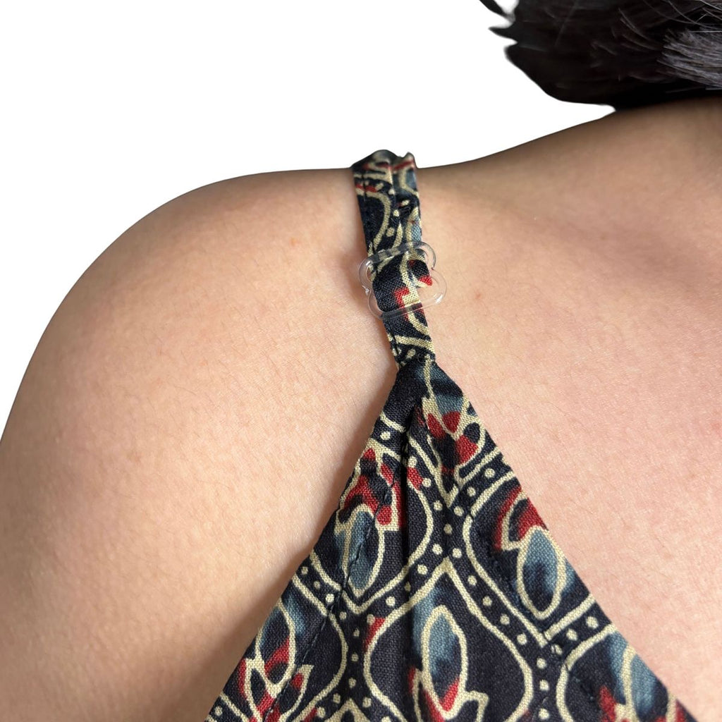 Black Cotton Printed Peplum Step Top For Women Sleeveless