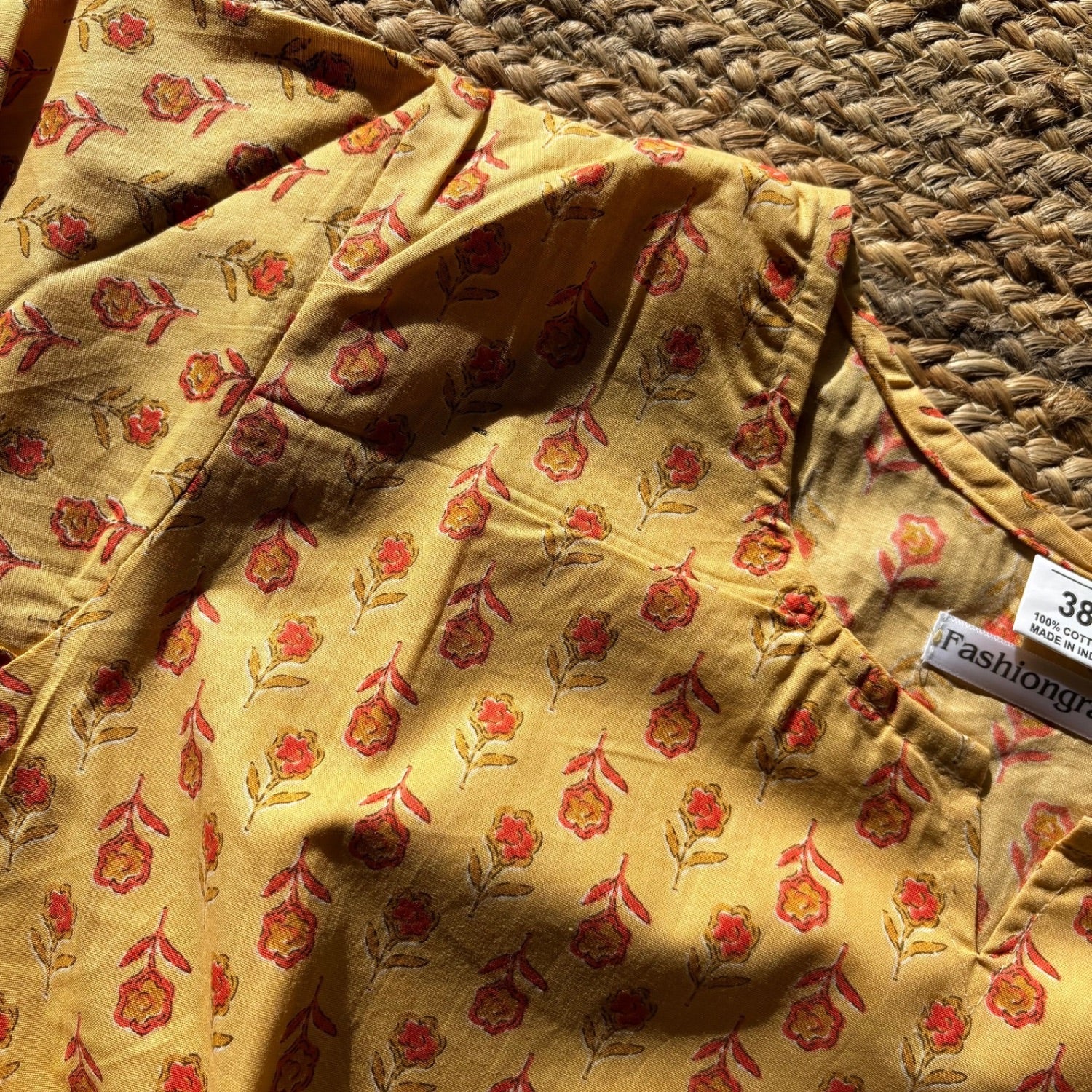 Yellow Color Pure Cotton 3/4th Sleeves Printed Short Kurti For Women