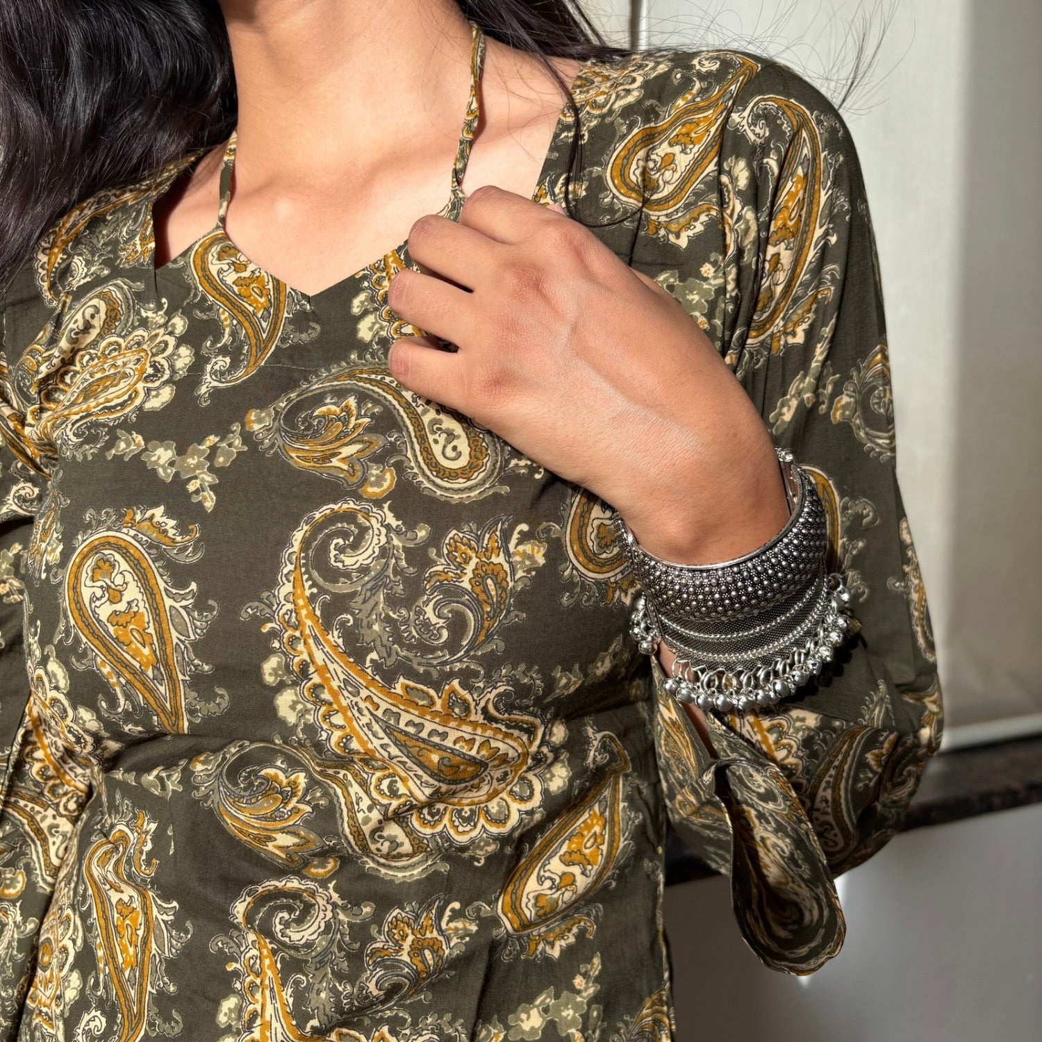 Green Printed Corset Back Kurti Pure Cotton For Women