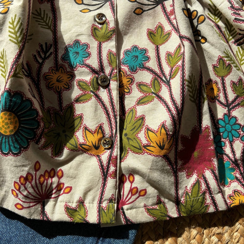 Beige Color Printed Pure Cotton Crop Shirt For Women