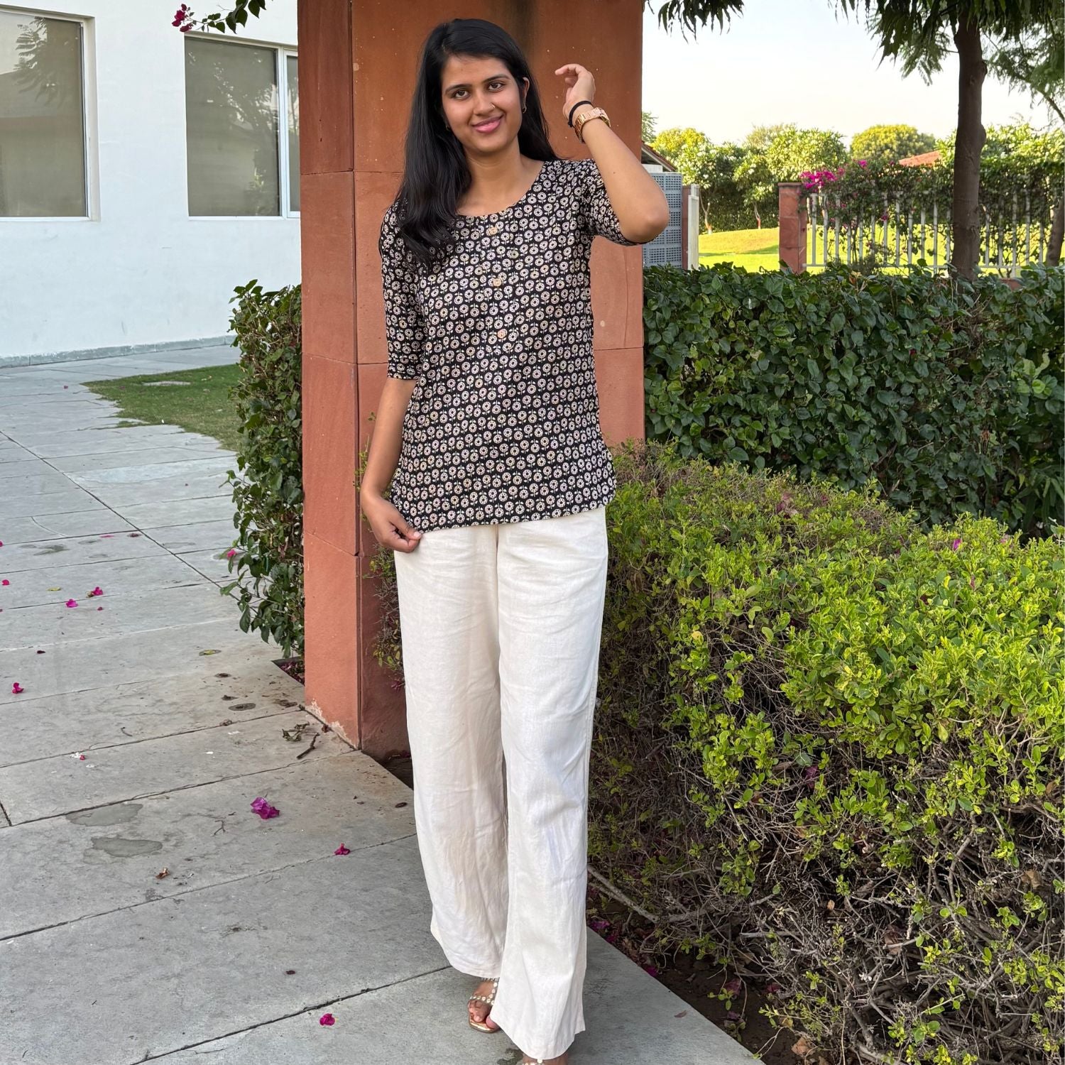 Daily Wear Black Printed Short Kurti For Women