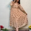 Peach Foil Printed Party Wear Anarkali Suit Set